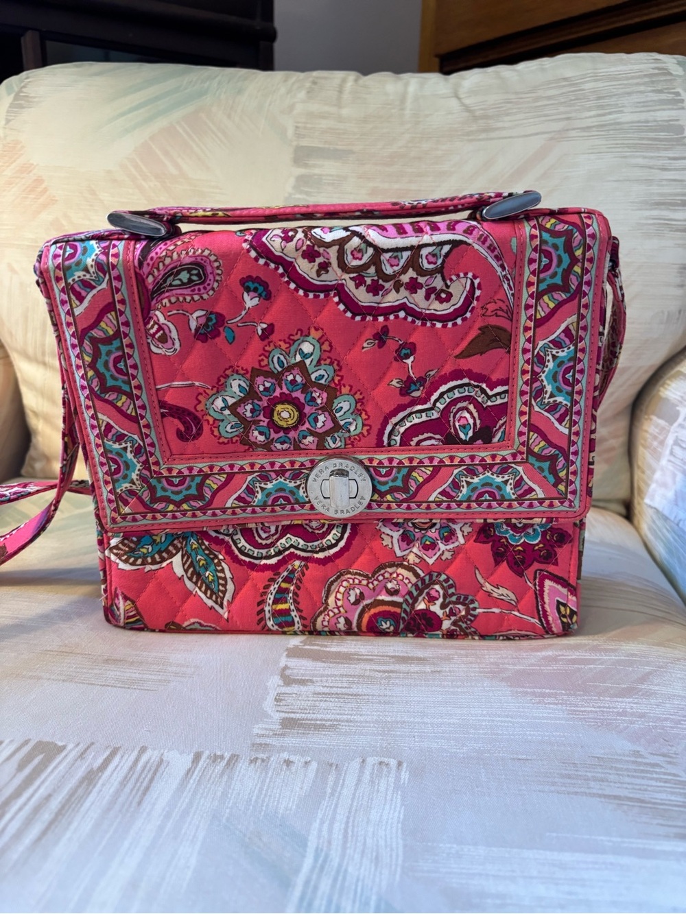 Vera Bradley Hot Pink Paisley Quilted Crossbody with Turquoise Accents